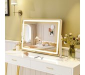Costway espejo maquillaje con luz, espejo tocador 80 x 55 cm, aumento 10x, control táctil, 3 modos de iluminación, brillo ajustable, rotación de 360°,