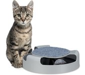 Relaxdays juguete carrusel gato, ratón peluche caja redonda, rascador, entretención felinos, 7x25,5 cm, color gris