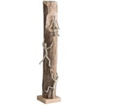 Estatua de 3 escaladores en aluminio plateado y madera natural de 15x15x75 cm