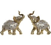 Figura decorativa dkd home decor espejo elefante dorado resina (2 unidades) (28 x 13 x 29 cm)