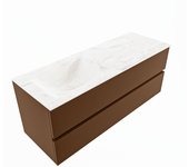 Mondiaz vica dlux 130cm mueble de baño color rust con 2 cajones. con lavabo cloud izquierda 1 orificio color ostra