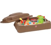 Step2 play & store arenero para niños de plástico | caja de arena infantil | cajas de arena con tapa y esquines para sentarse | juguetes jardin /