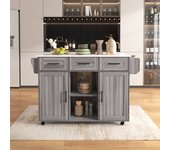 Carrito/mesa de comedor, 139x46(71)x91.5 cm, gris, encimera de mármol blanco, ruedas y patas intercambiables de madera maciza