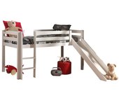 Cama de media altura 90x200 con tobogán y somier vipack pino - blanco