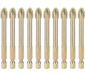Juego de brocas de carburo con vástago hexagonal para perforar paredes de madera, vidrio y baldosas de cerámica (paquete de 10, cruz hexagonal de 8 mm