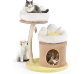 Costway árbol para gatos de 83 cm, árbol rascador para gatos con condominio, poste rascador de sisal, juguete interactivo para burlas, 2 nidos superio
