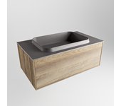 Mondiaz erin 80cm mueble de baño dark brown grey con 1 cajón. con lavabo ridge centro sin orificios dark grey