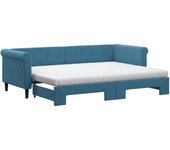 Sofá cama nido con colchón terciopelo azul 80x200 cm