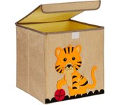 Relaxdays caja de almacenaje, diseño tigre, cajita de tela niños, plegable, 33x33x33 cm, para juguetes, beige/naranja