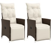 Vidaxl sillones reclinables jardín con cojines marrones 2 uds ratán pe