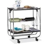 Relaxdays camarera plegable para cocina con 4 ruedas, cesto de rejilla y 2 baldas, acero, negro, 68,5 x 68 x 40,5 cm