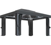 Cenador con cortina y tira de luz led aluminio antracita 4x3 m