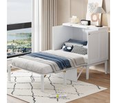Cama plegable vertical 90 x 200 cm con somier, madera contrachapada + mdf, blanco (sin colchón)