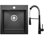 Cecipa max fregadero de cocina negro 40*45cm - fregadero de inox fregadero de 1 seno + grifo de cocina con resorte y 3 modos de salida de agua