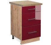 Vicco mueble bajo de cocina fame-line, rojo burdeos alto brillo, 50 cm , et roble