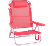 Silla de playa baja con cojín y reclinable 4 posiciones convertible en tumbona coral