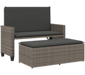 Banco de jardín | silla de jardín con cojines y reposapiés ratán sintético gris cfw31924