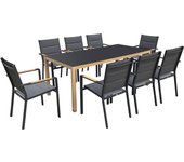 Conjunto de mesa y 8 sillas de jardín efecto madera gris