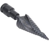 Broca escalonada espiral 4-32 mm, vástago hexagonal, para metal, madera y plástico.