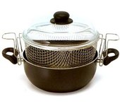 Ballarini friggitrice con rivestimento antiaderente, con 2 maniglie, con coperchio in vetro e cestello in acciaio, diametro 24 cm, nero, firenze