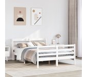 Vidaxl estructura de cama con cabecero madera pino blanco 135x190 cm