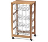 Arit - carro de cocina gingerone, carro de cocina con plano de trabajo revestido de melamina, 4 cestas deslizantes - color madera de cerezo