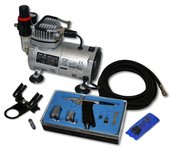 Set de aerografía para principiantes con compresor as18-2 y con 1 aerógrafo y múltiples accesorios