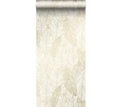 Papel pintado hojas dibujadas blanco y oro - 0,53 x 10,05 m - estahome