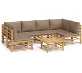 Set de muebles de jardín 7 piezas bambú y cojines gris taupe