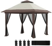 Cenador de jardín plegable de 4 m x 4 m, pérgola de jardín resistente a los rayos uv con techo doble, paredes laterales y mosquitera