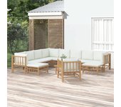 Vidaxl set de muebles de jardín 12 piezas bambú y cojines blanco crema