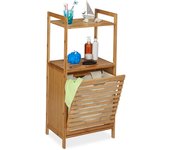 Relaxdays estantería cesto ropa sucia bambú, armario colada 2 baldas, cesta lavandería, 100 x 45,5 x 33,5 cm, natural