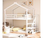Cama infantil de 90*200 cm, estructura de litera de madera maciza con somier de láminas, blanco