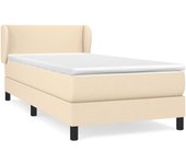 Cama somier tapizada con colchón de tela color crema 90x190 cm