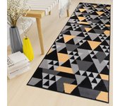 Tapiso maya alfombra de pasillo entrada moderno amarillo negro gris geométrico triángulos mosaico 80 x 1050 cm