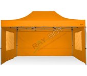 Carpa plegable 3x4,5 narnja con telones laterales y ventanas. acero 40 mm. tejido recubierto de pvc impermeable, repelente al agua de 350gm