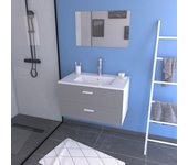 Mueble de baño suspendido 80cm gris - 2 cajones, lavabo y espejo - box-in