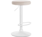 Taburete de bar x1 diseño sencillo regulable en altura tapizado en terciopelo crema patas de metal blanco 10_0005355