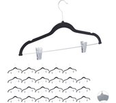 Relaxdays pack de 24 perchas ropa con pinzas y giro de 360º, metal, negro, 43 cm