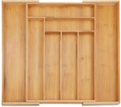 Relaxdays cubertero cajón extensible, bandeja cubiertos 8 compartimentos, clasificador bambú, 5x32,5-52x45,5cm, natural