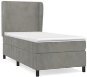 Cama con somier tapizado y colchón de terciopelo gris claro 90x190 cm