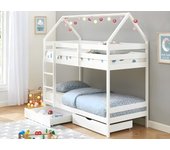 Litera cabaña 2 x 90 x 190 cm - 2 cajones - pino - blanco + colchón - chori