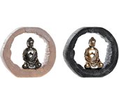 Figura decorativa dkd home decor negro dorado buda resina (20,8 x 6 x 18,5 cm) (2 unidades)