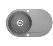 Fregadero de cocina redondo de granito gris dafne, 1 cubeta con 1 escurridor, 47x78