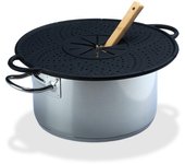 Relaxdays tapa antisalpicaduras, vaporera silicona, salvamanteles para ollas, resistente al calor, 30 cm, negro