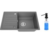 Fregadero cecipa max 1 lavabo con escurridor encastrable cuarzo y resina gris 65x45cm + dispensador de jabón negro 300ml