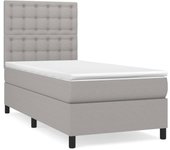 Cama con somier tapizado y colchón de tela gris claro 90x190 cm