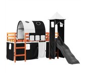 Cama individual | cama alta niños con torre madera pino blanco negro 90x200 cm cfw31239