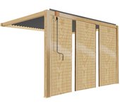 Pérgola bioclimática adosada de 3 x 4m gris en madera con 3 mamparas ( 3 claustras 1 m x 2,39 m ) - oviala
