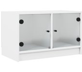 Mueble de tv con puertas de cristal blanco 68x37x42 cm